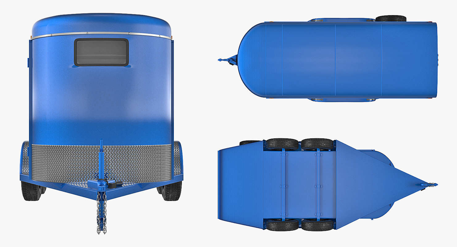 3D Three Horse Slant Blue Horse Trailer
