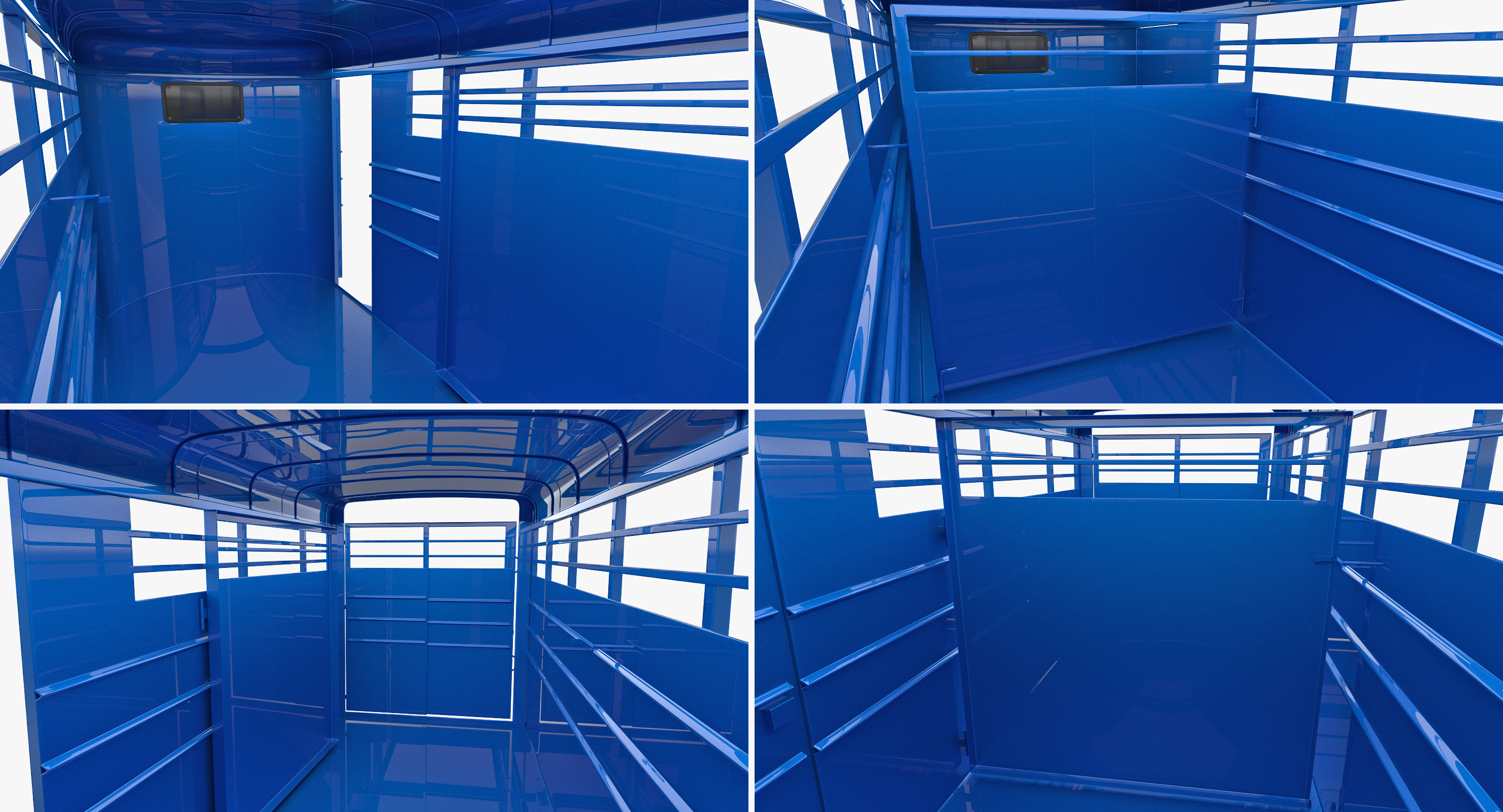 3D Three Horse Slant Blue Horse Trailer