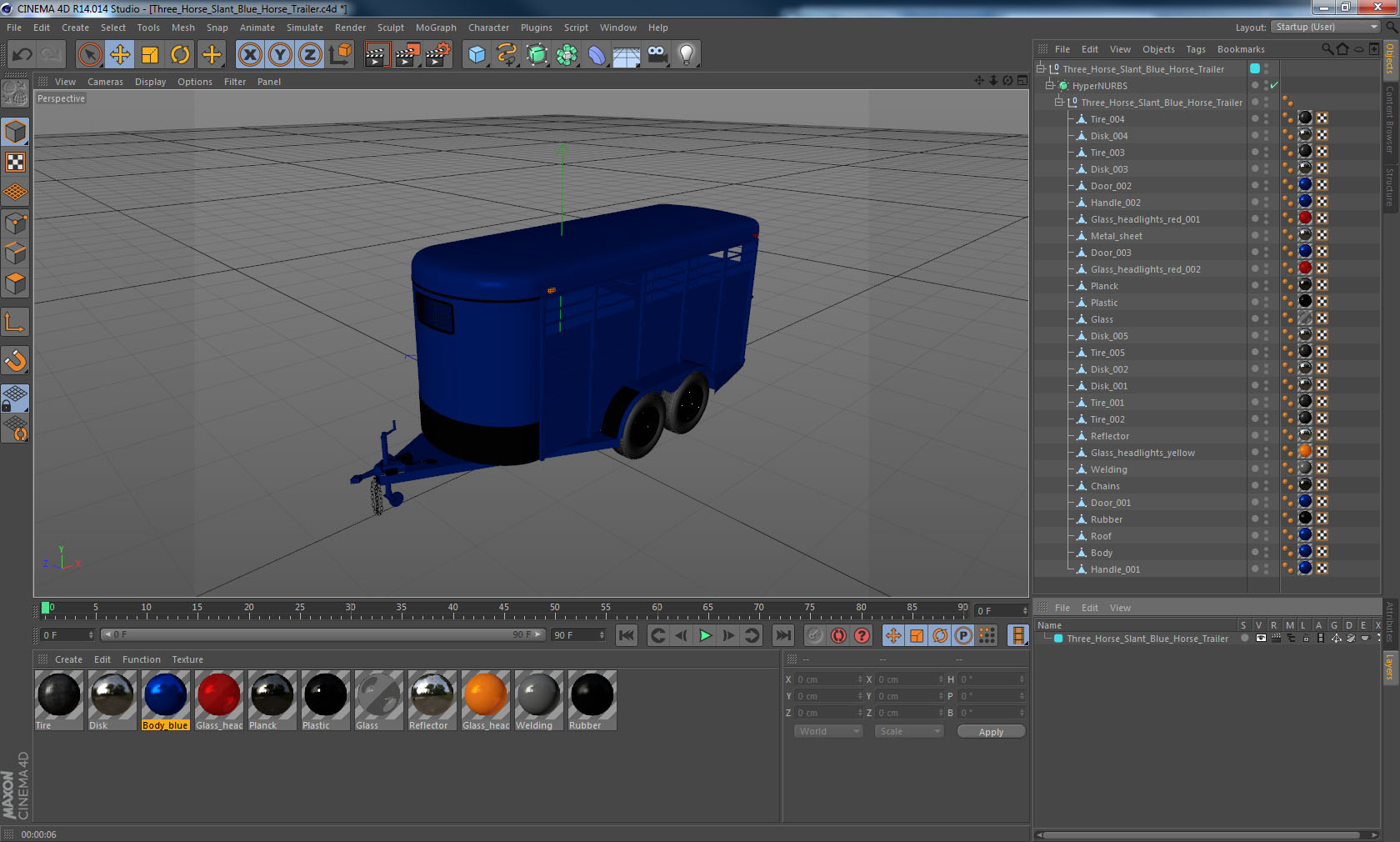 3D Three Horse Slant Blue Horse Trailer