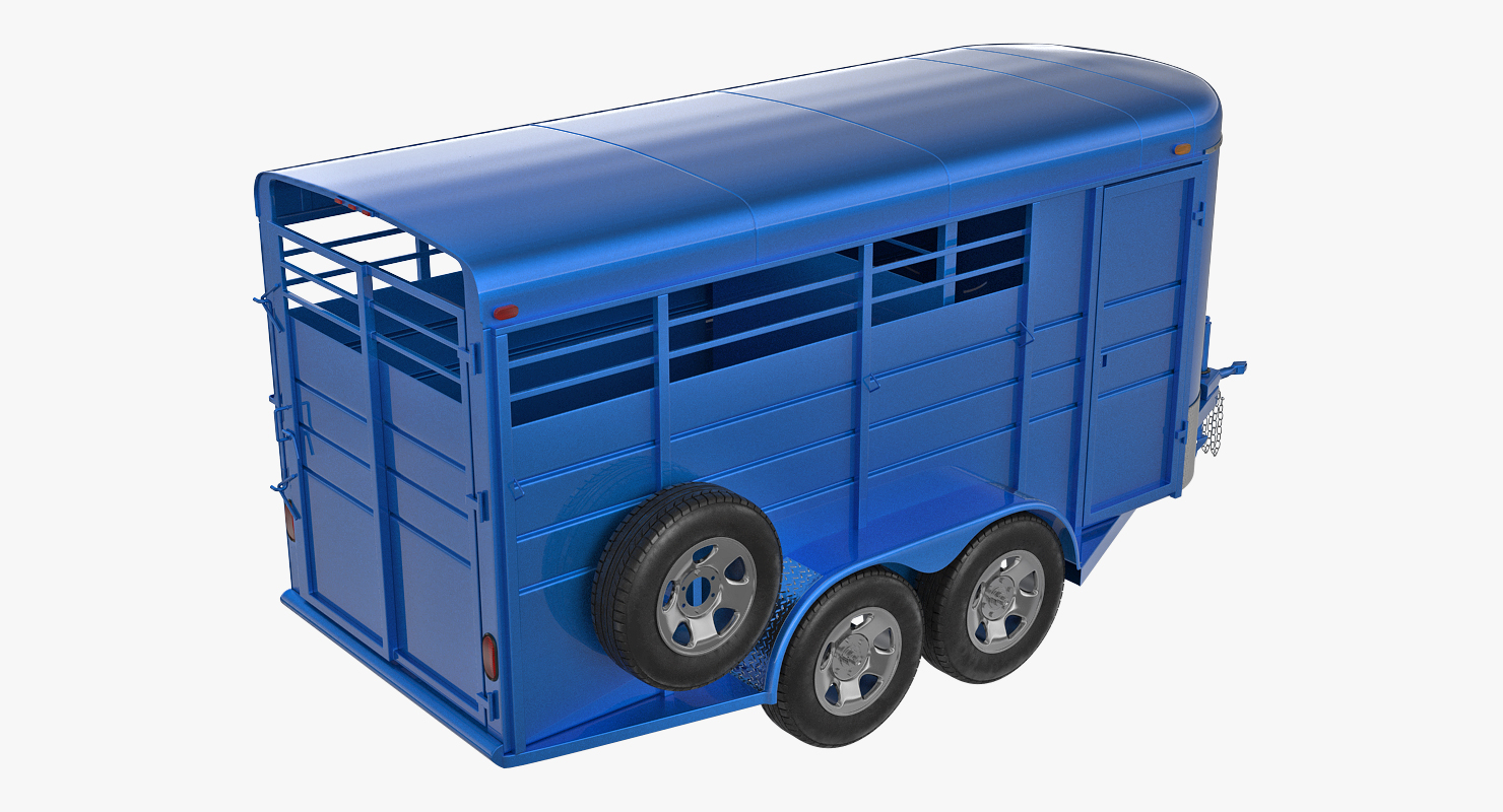 3D Three Horse Slant Blue Horse Trailer
