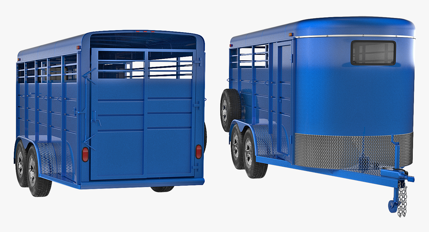 3D Three Horse Slant Blue Horse Trailer