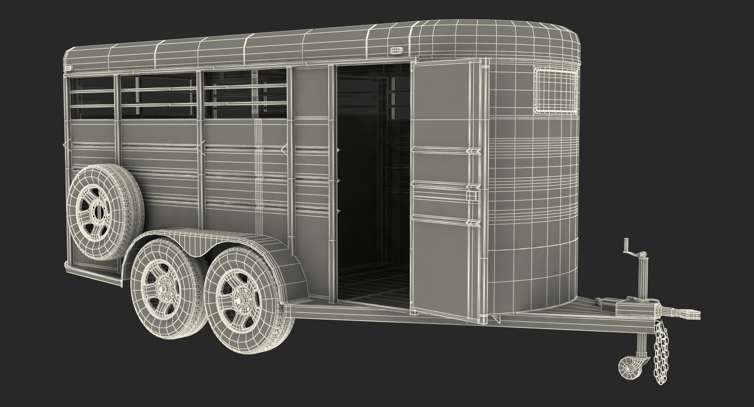 3D Three Horse Slant Blue Horse Trailer