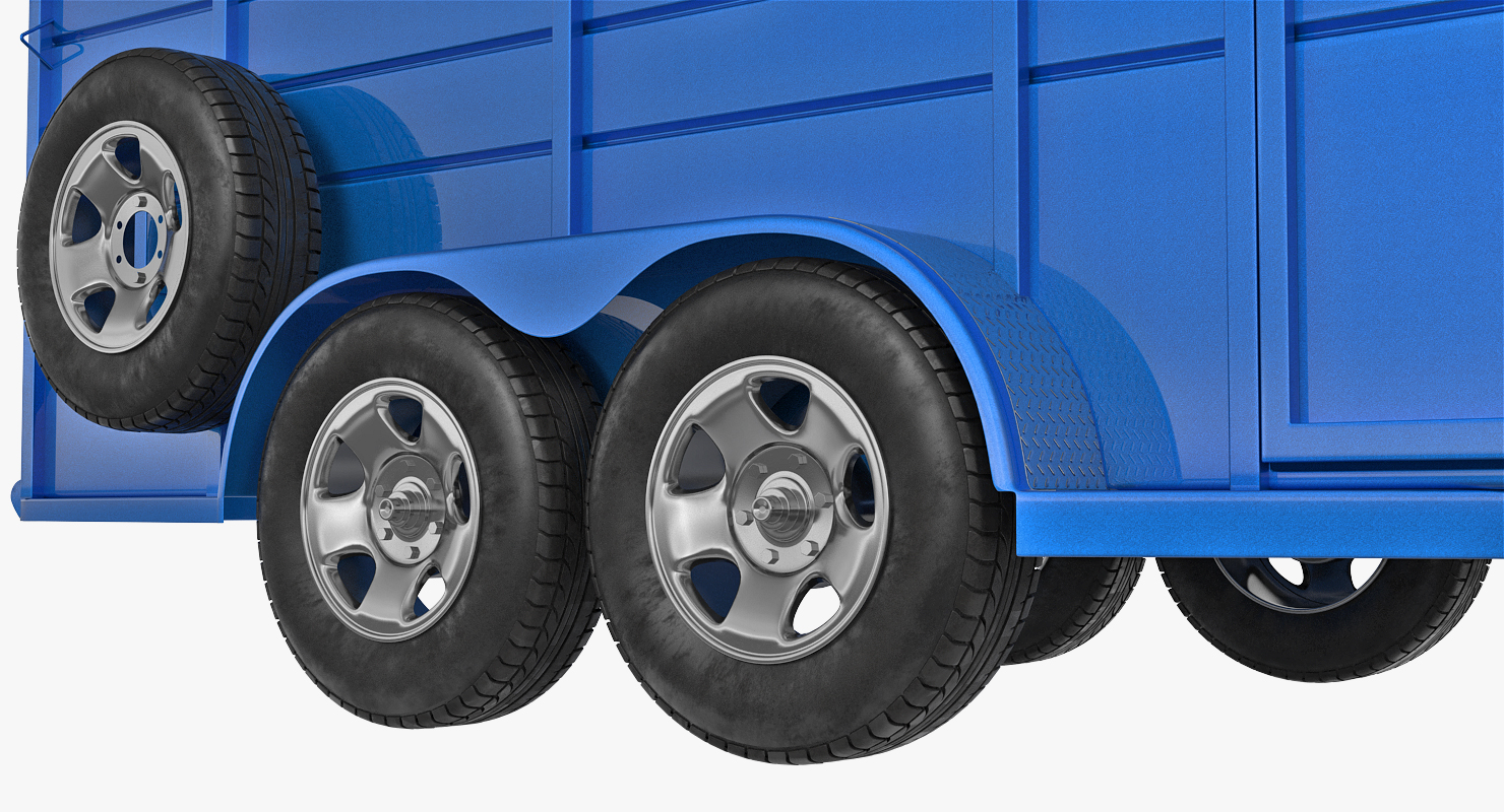3D Three Horse Slant Blue Horse Trailer