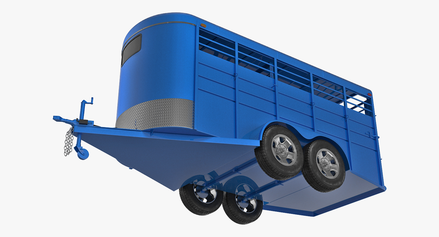 3D Three Horse Slant Blue Horse Trailer