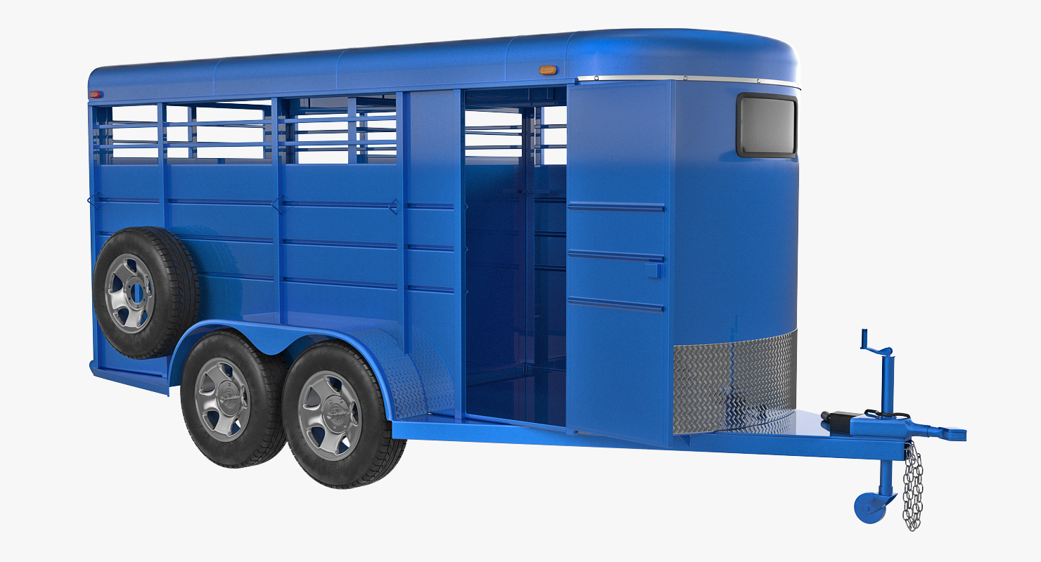 3D Three Horse Slant Blue Horse Trailer