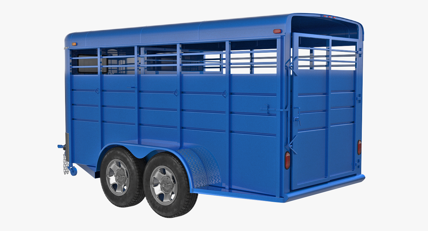 3D Three Horse Slant Blue Horse Trailer