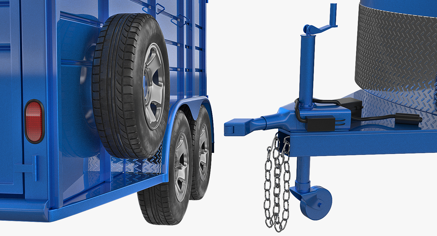 3D Three Horse Slant Blue Horse Trailer