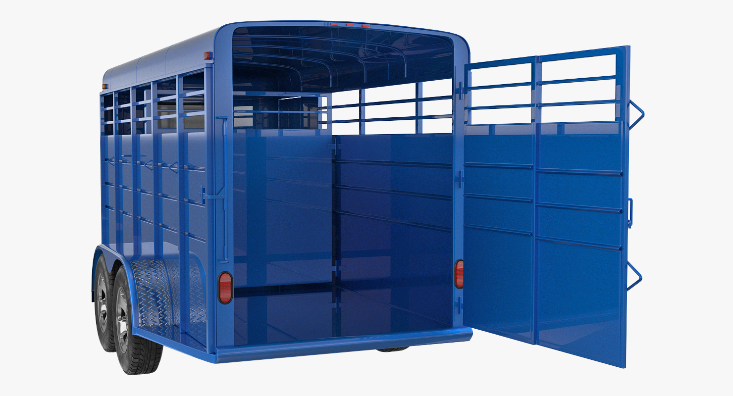 3D Three Horse Slant Blue Horse Trailer