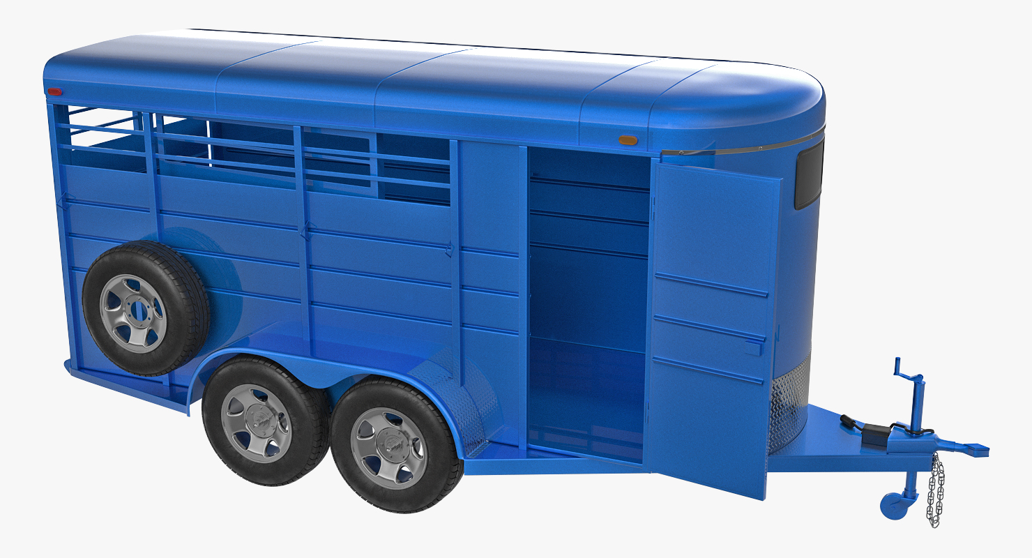 3D Three Horse Slant Blue Horse Trailer
