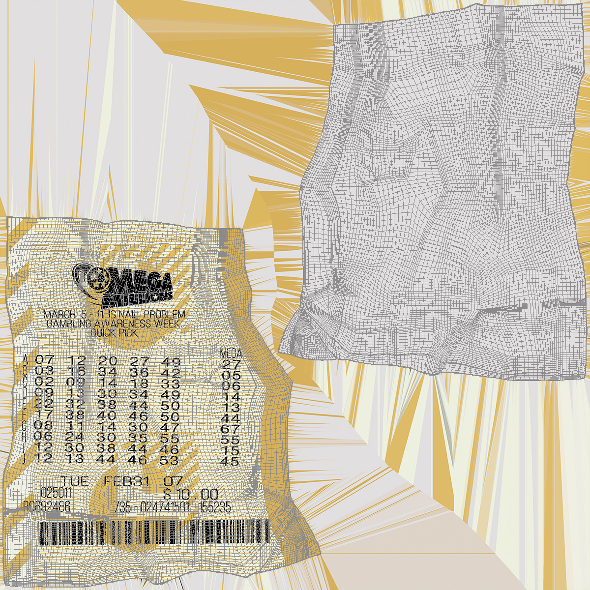 Crumpled Mega Millions Lottery Ticket 3D