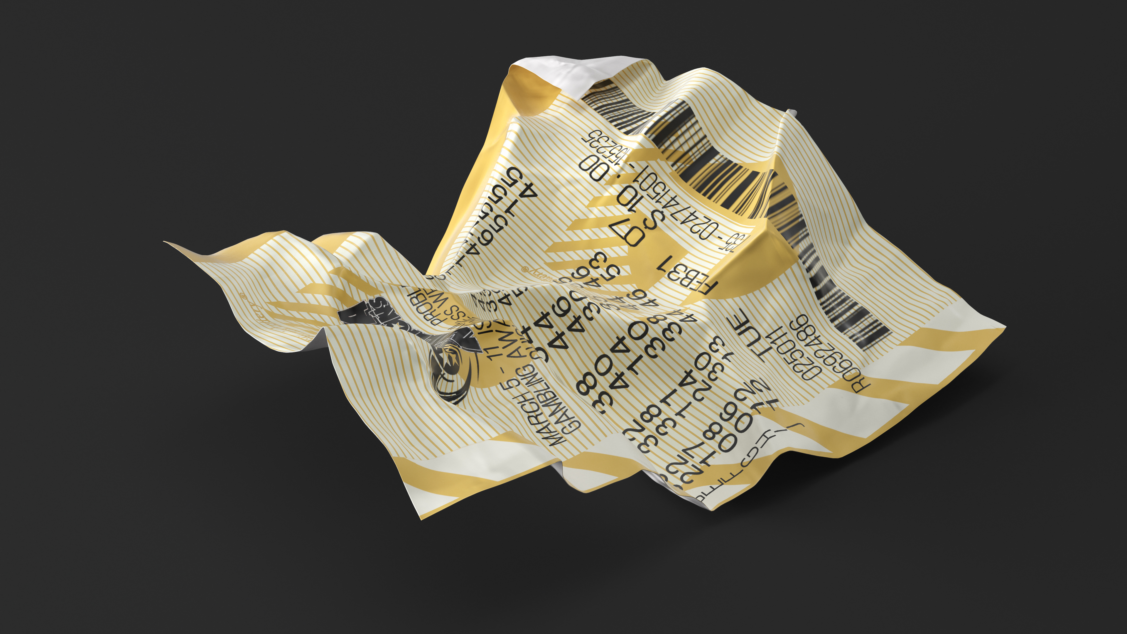 Crumpled Mega Millions Lottery Ticket 3D