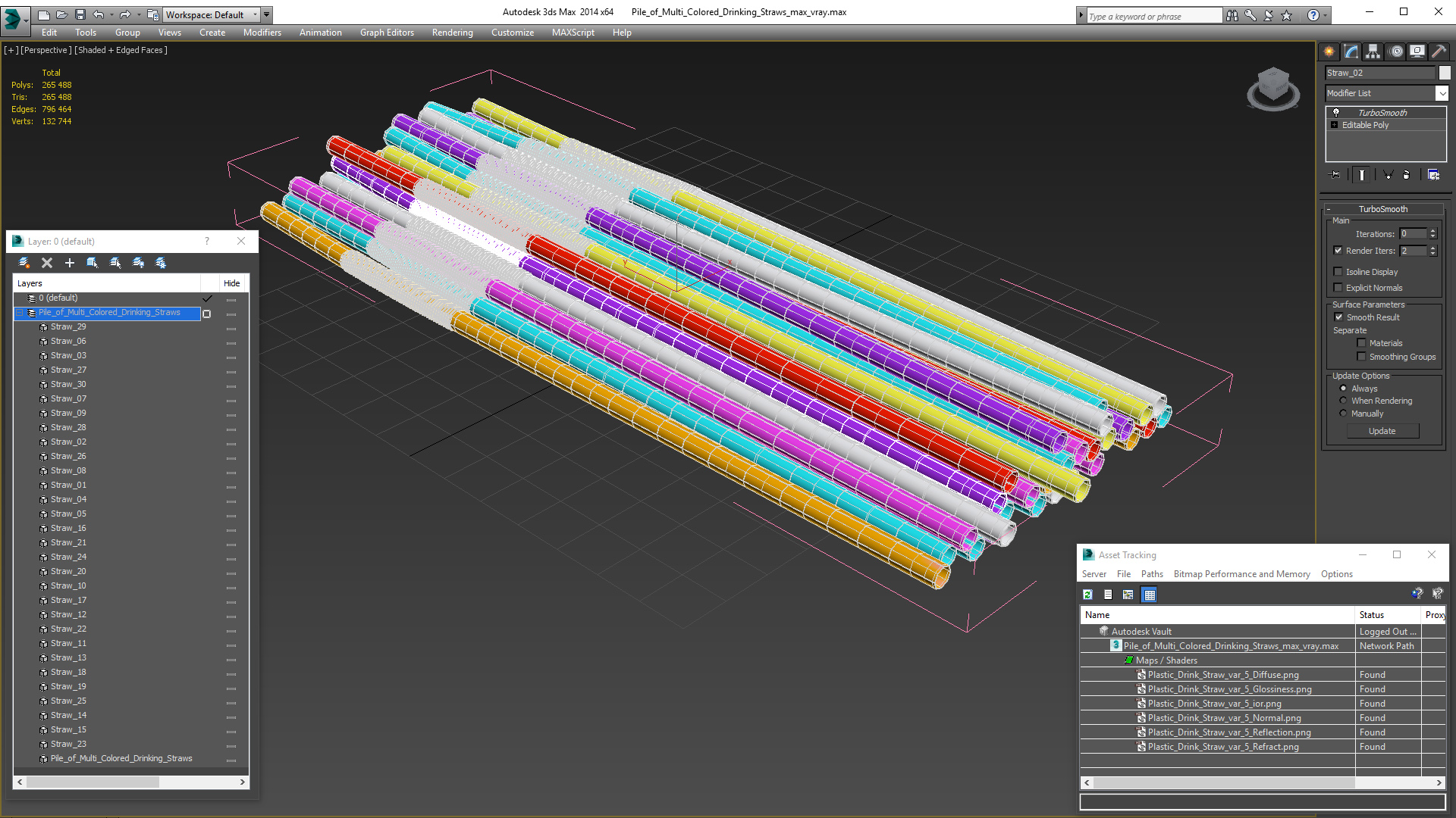 Pile of Multi Colored Drinking Straws 3D