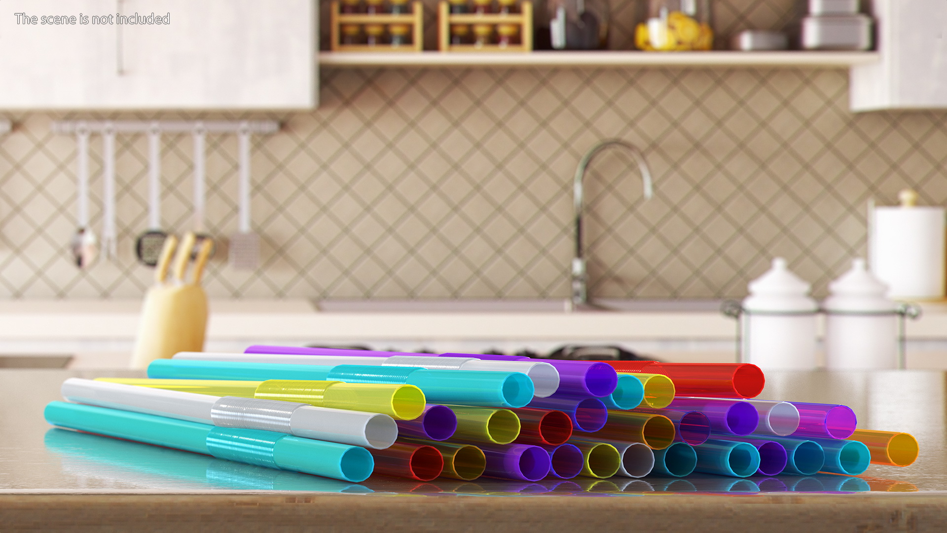 Pile of Multi Colored Drinking Straws 3D