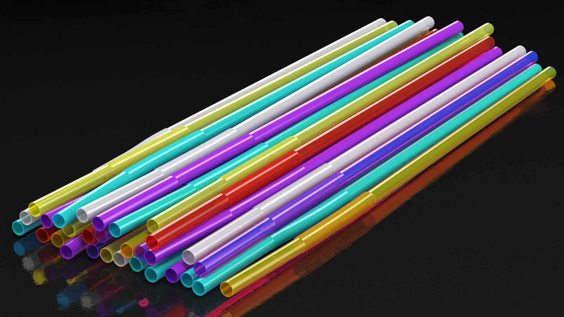 Pile of Multi Colored Drinking Straws 3D