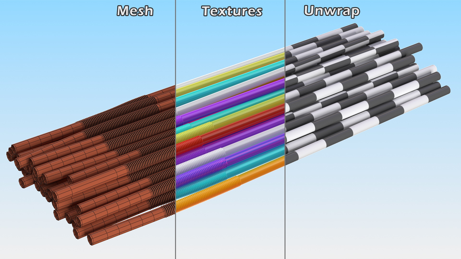 Pile of Multi Colored Drinking Straws 3D