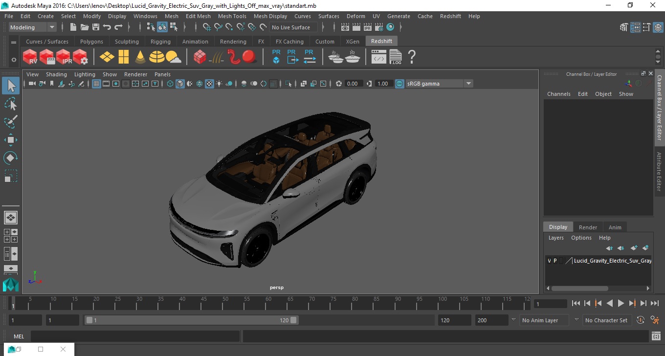 Lucid Gravity Electric Suv Gray with Lights Off 3D