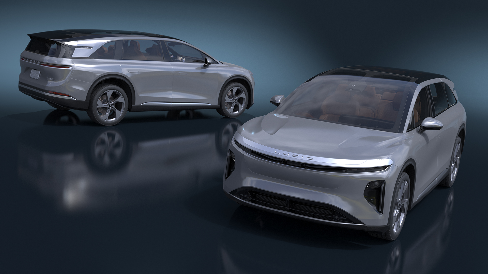 Lucid Gravity Electric Suv Gray with Lights Off 3D