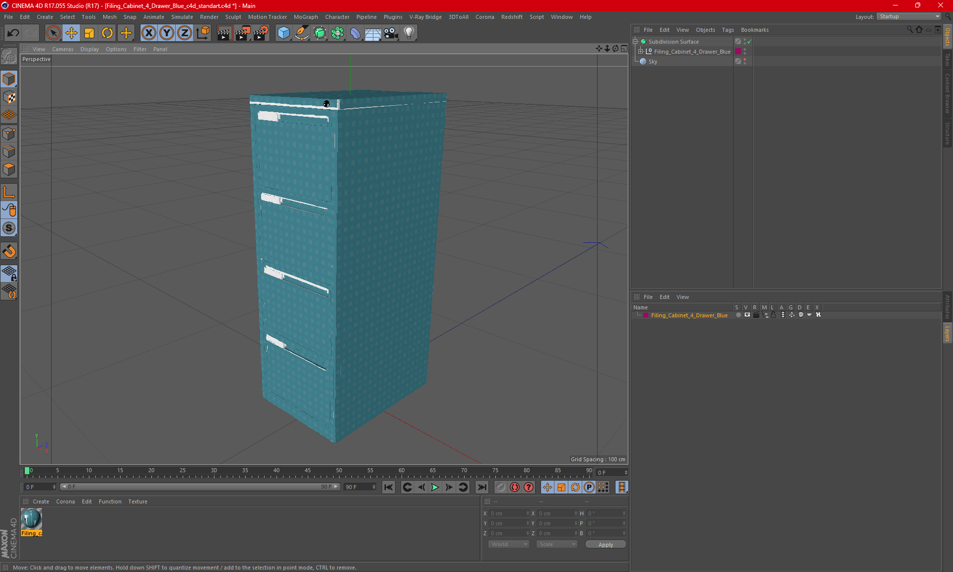 3D Filing Cabinet 4 Drawer Blue model