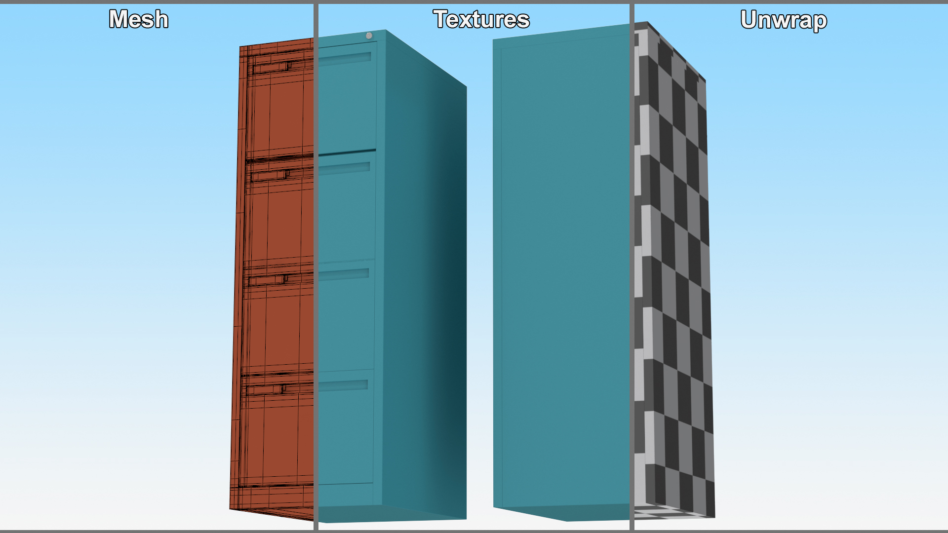 3D Filing Cabinet 4 Drawer Blue model