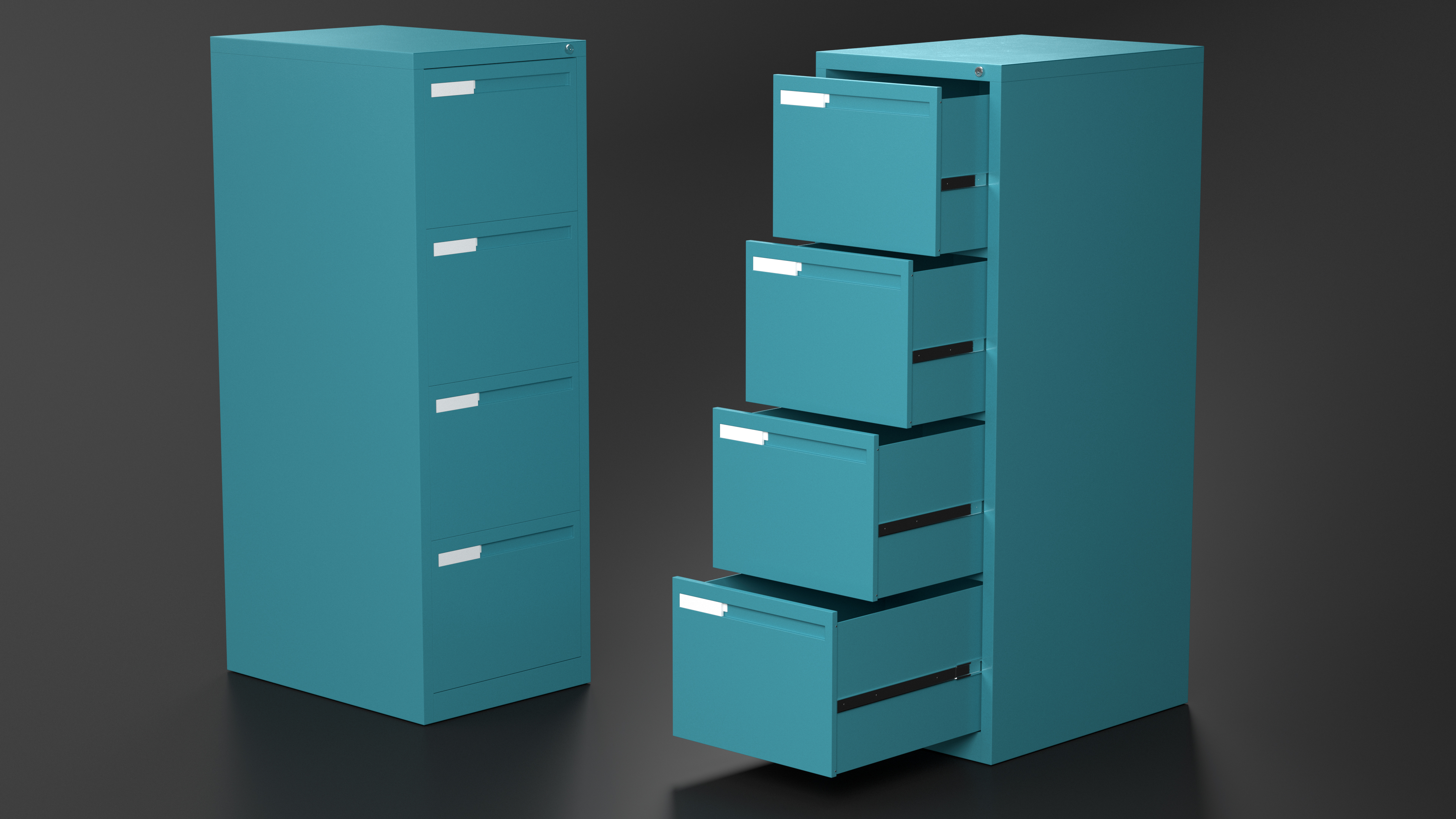 3D Filing Cabinet 4 Drawer Blue model
