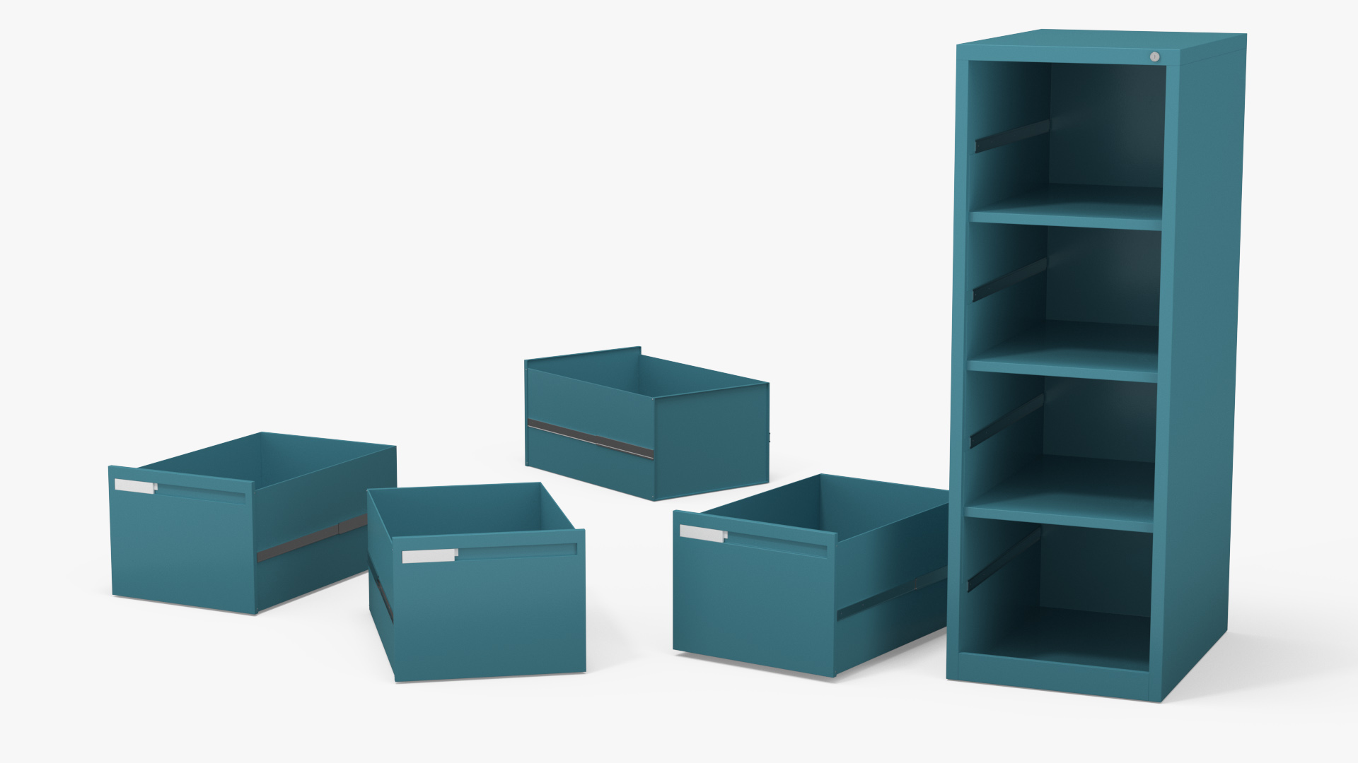 3D Filing Cabinet 4 Drawer Blue model