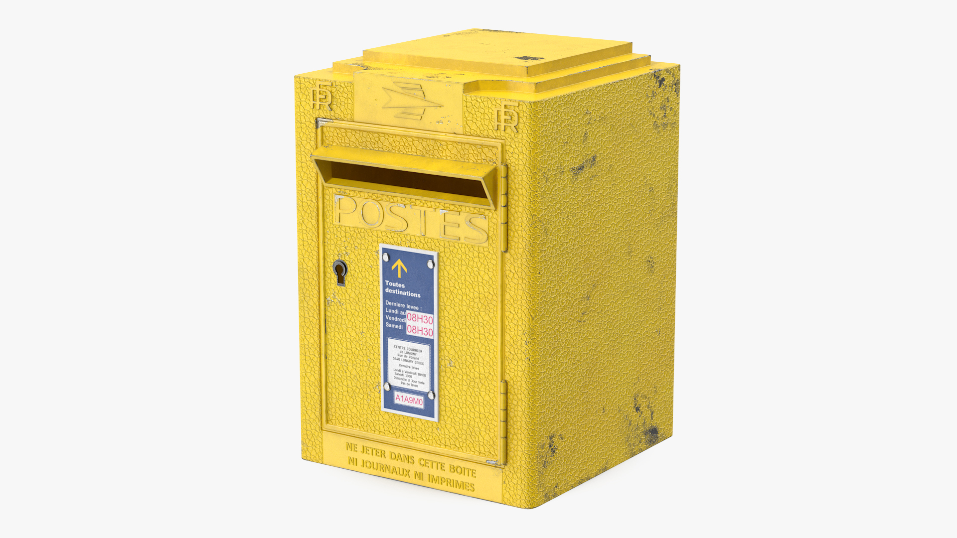 Wall Mounted French Yellow Mailbox 3D model