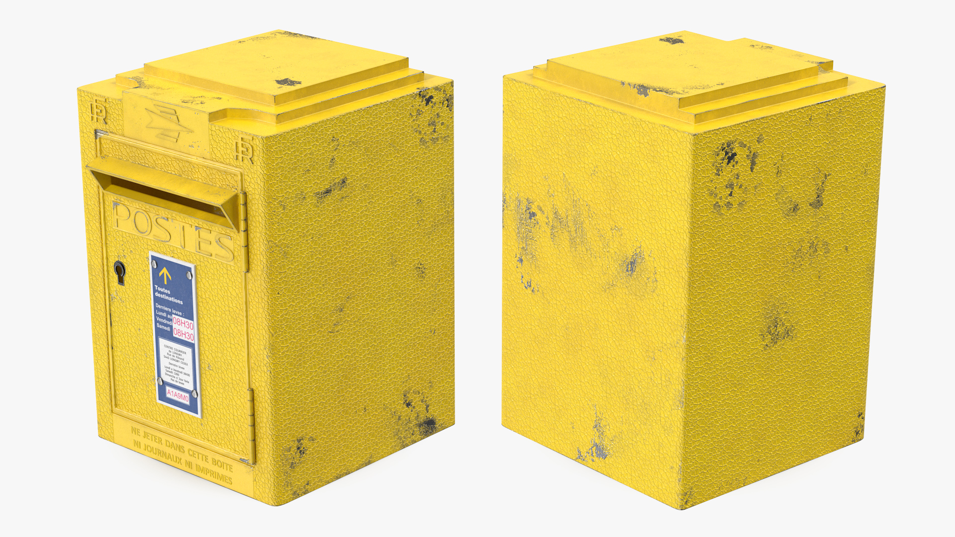 Wall Mounted French Yellow Mailbox 3D model