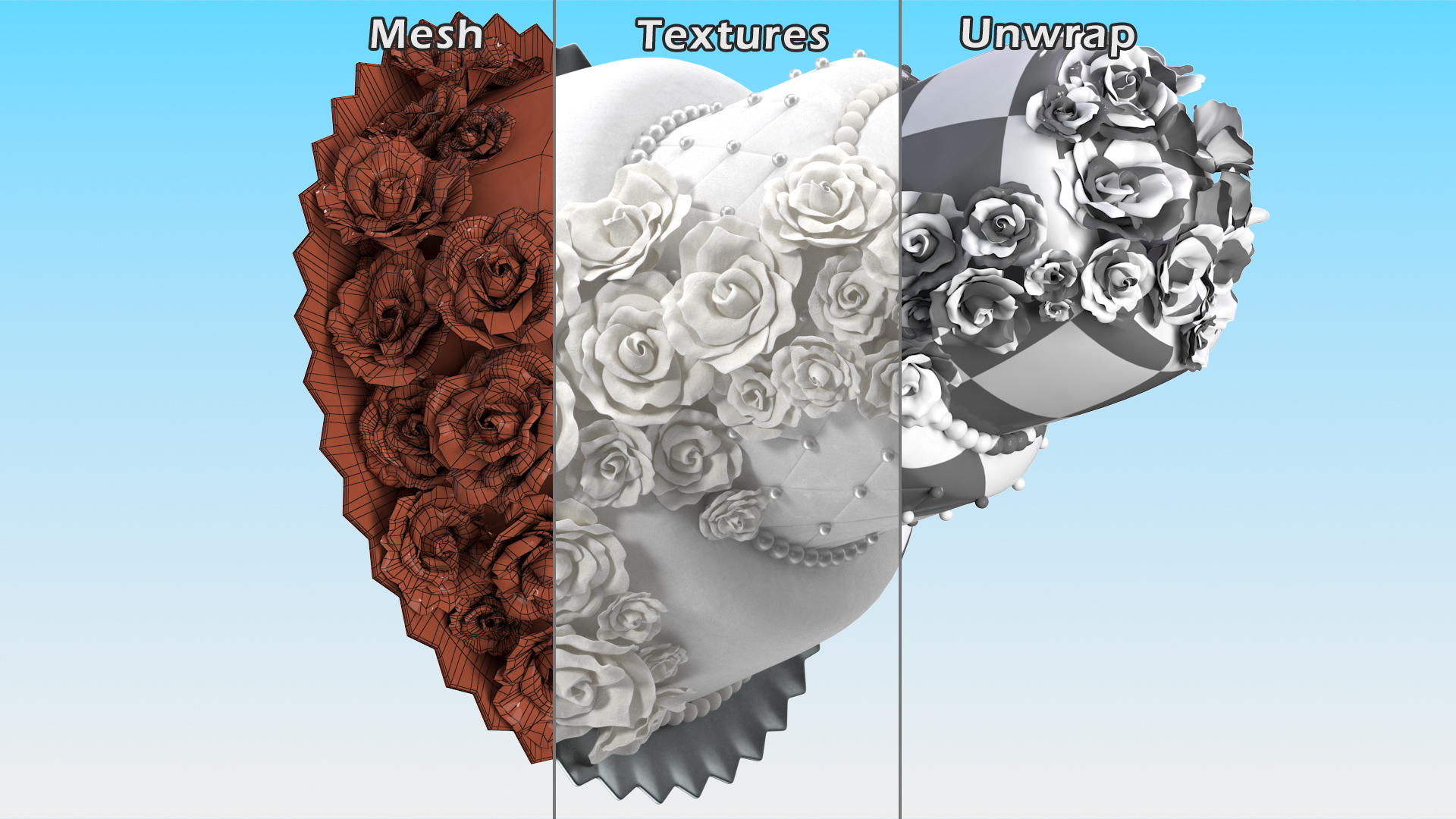 3D model Classic White Wedding Cake with Sugar Flowers
