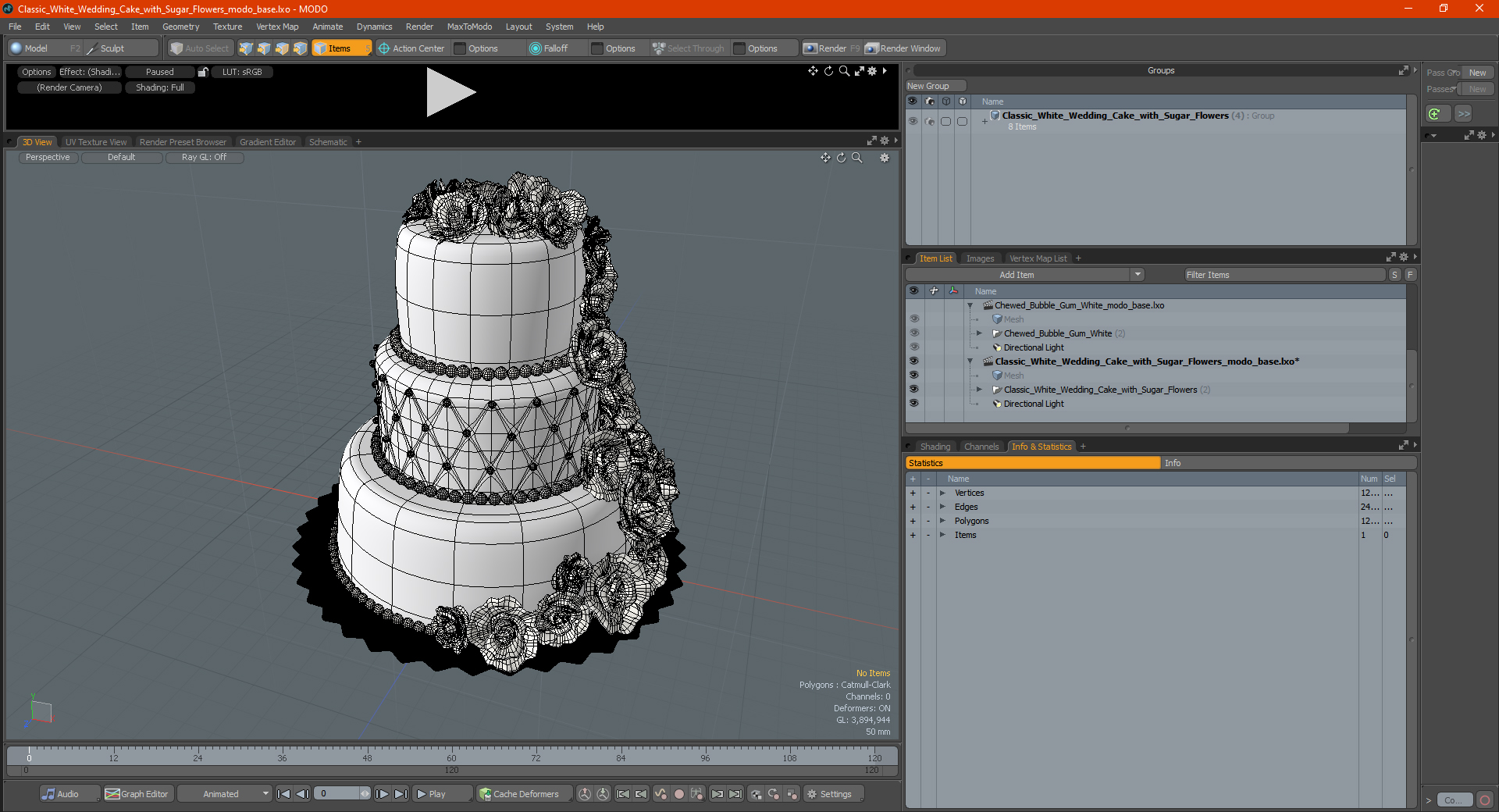 3D model Classic White Wedding Cake with Sugar Flowers