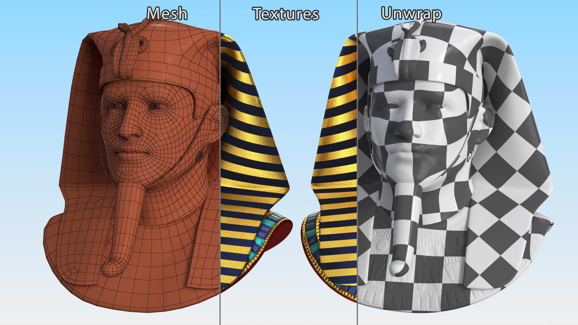 3D Head of Egyptian Pharaoh Rigged