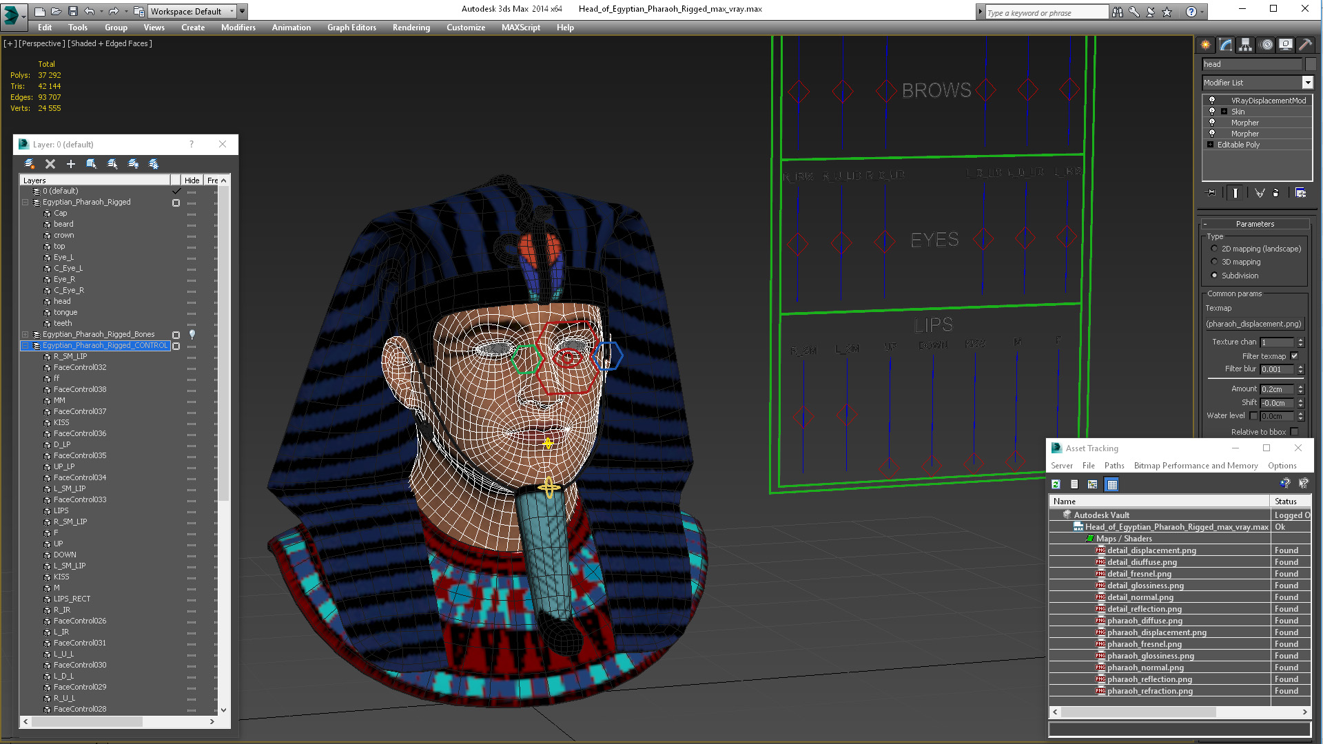 3D Head of Egyptian Pharaoh Rigged