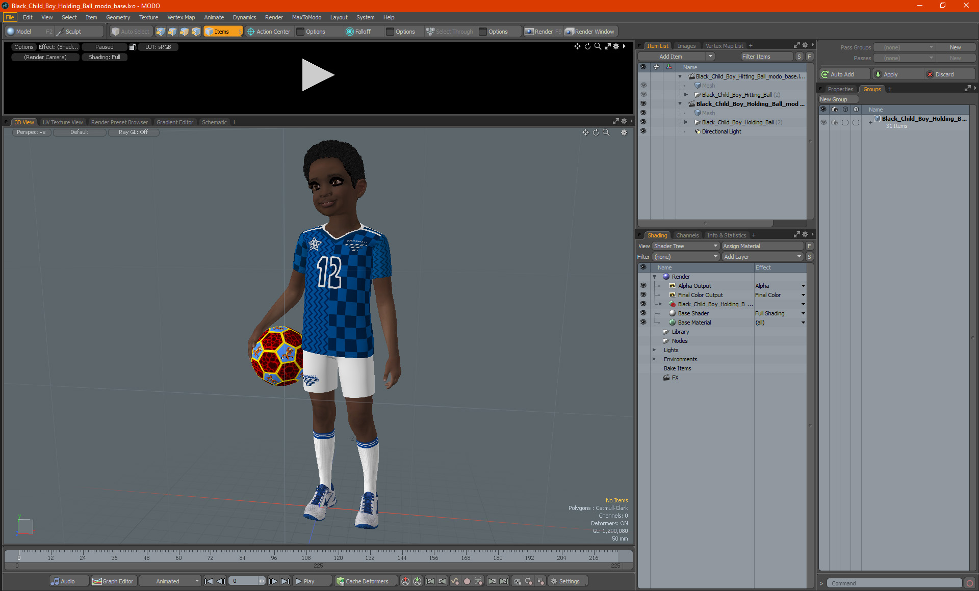 3D Black Child Boy Holding Ball model
