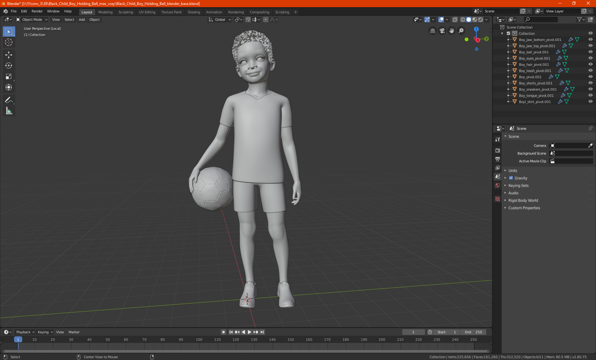 3D Black Child Boy Holding Ball model