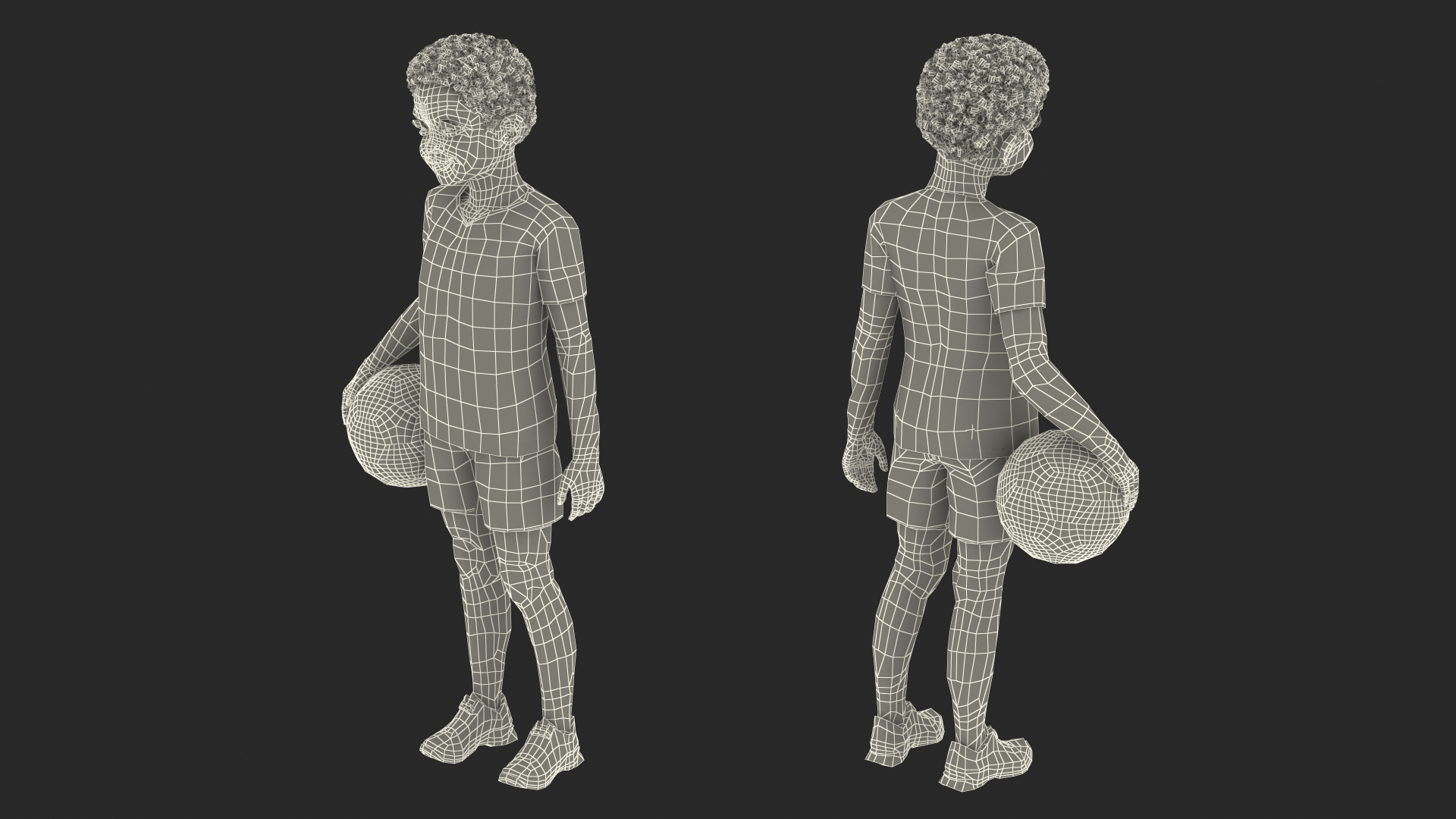 3D Black Child Boy Holding Ball model