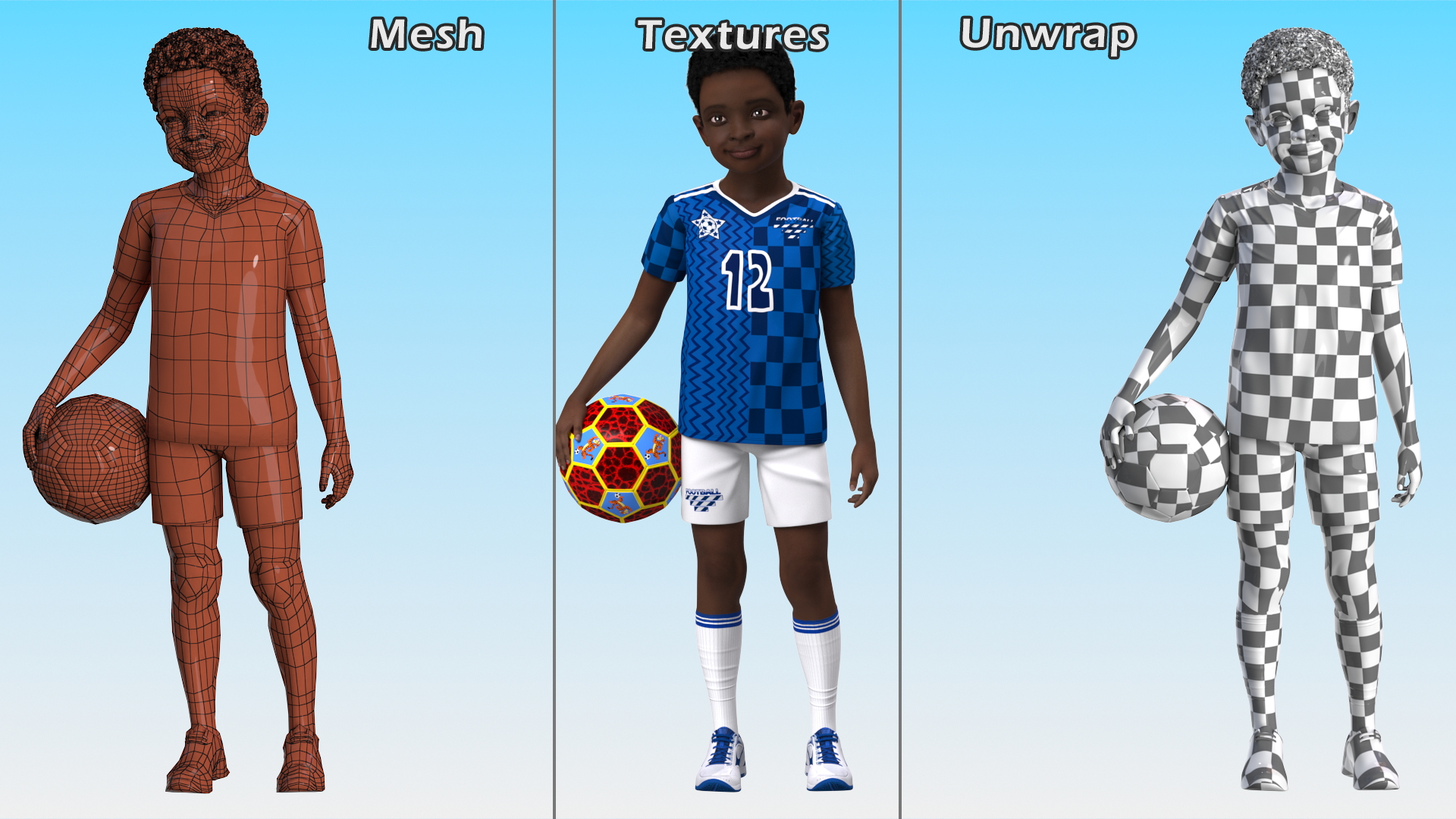 3D Black Child Boy Holding Ball model