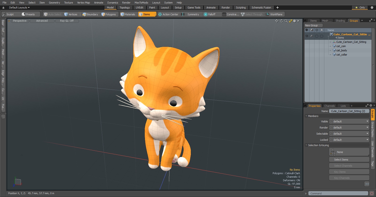 Cute Cartoon Cat Sitting 3D model