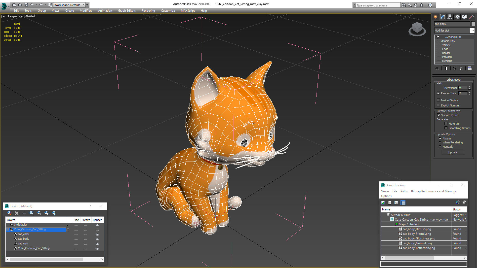 Cute Cartoon Cat Sitting 3D model