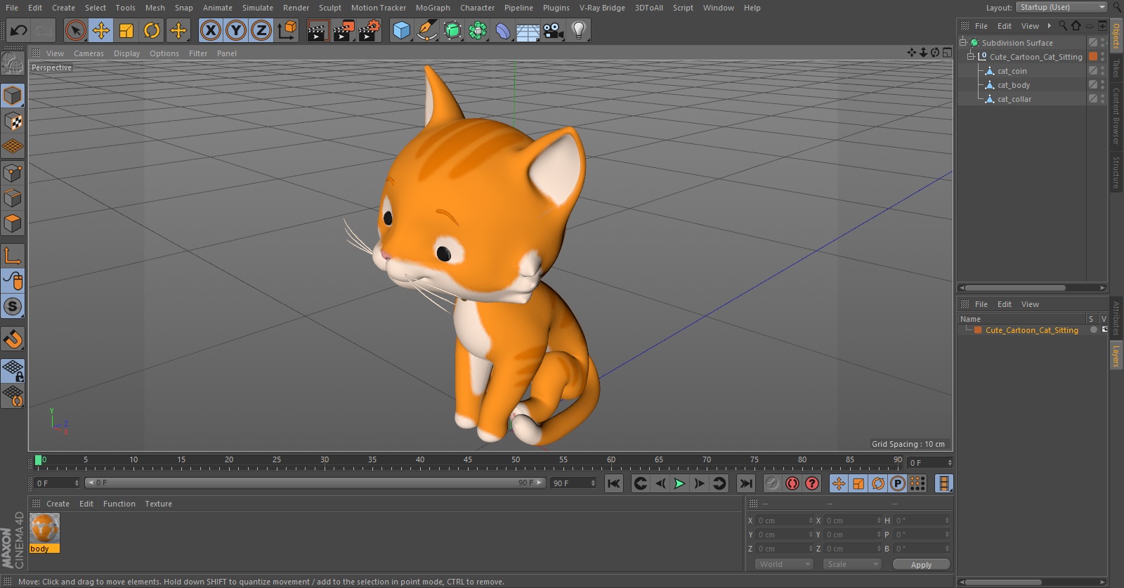 Cute Cartoon Cat Sitting 3D model