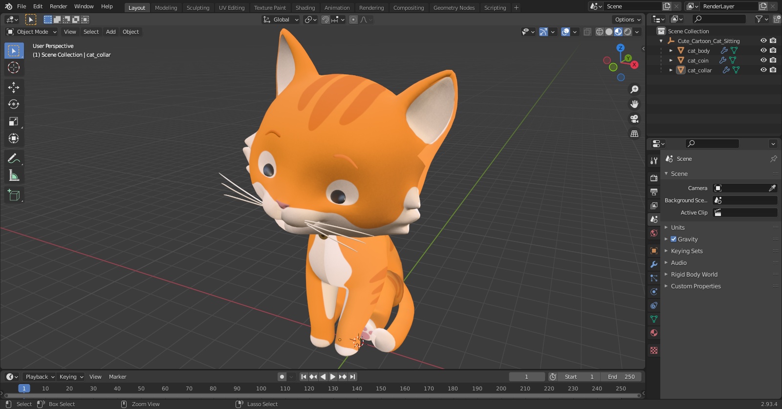 Cute Cartoon Cat Sitting 3D model