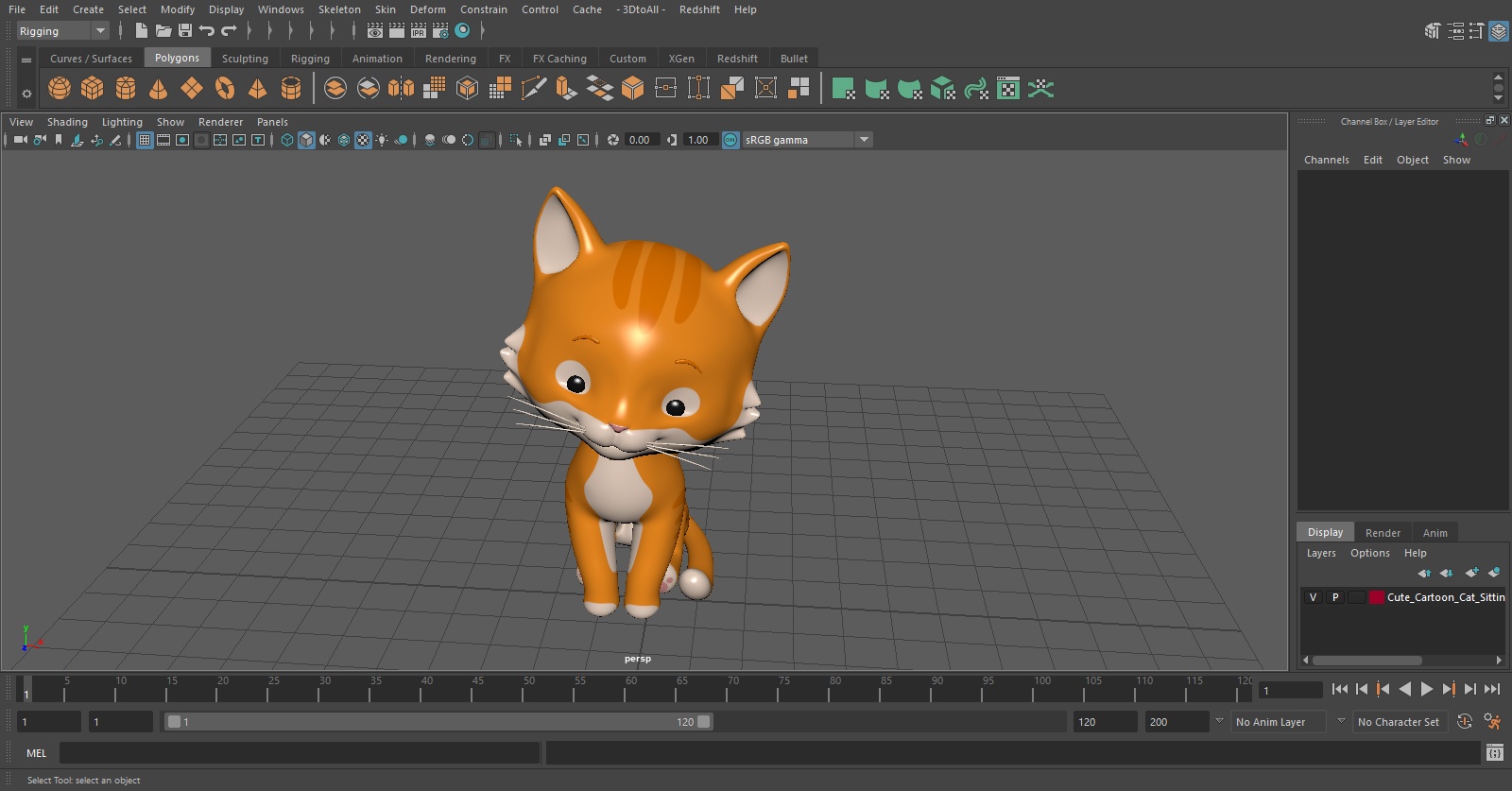 Cute Cartoon Cat Sitting 3D model