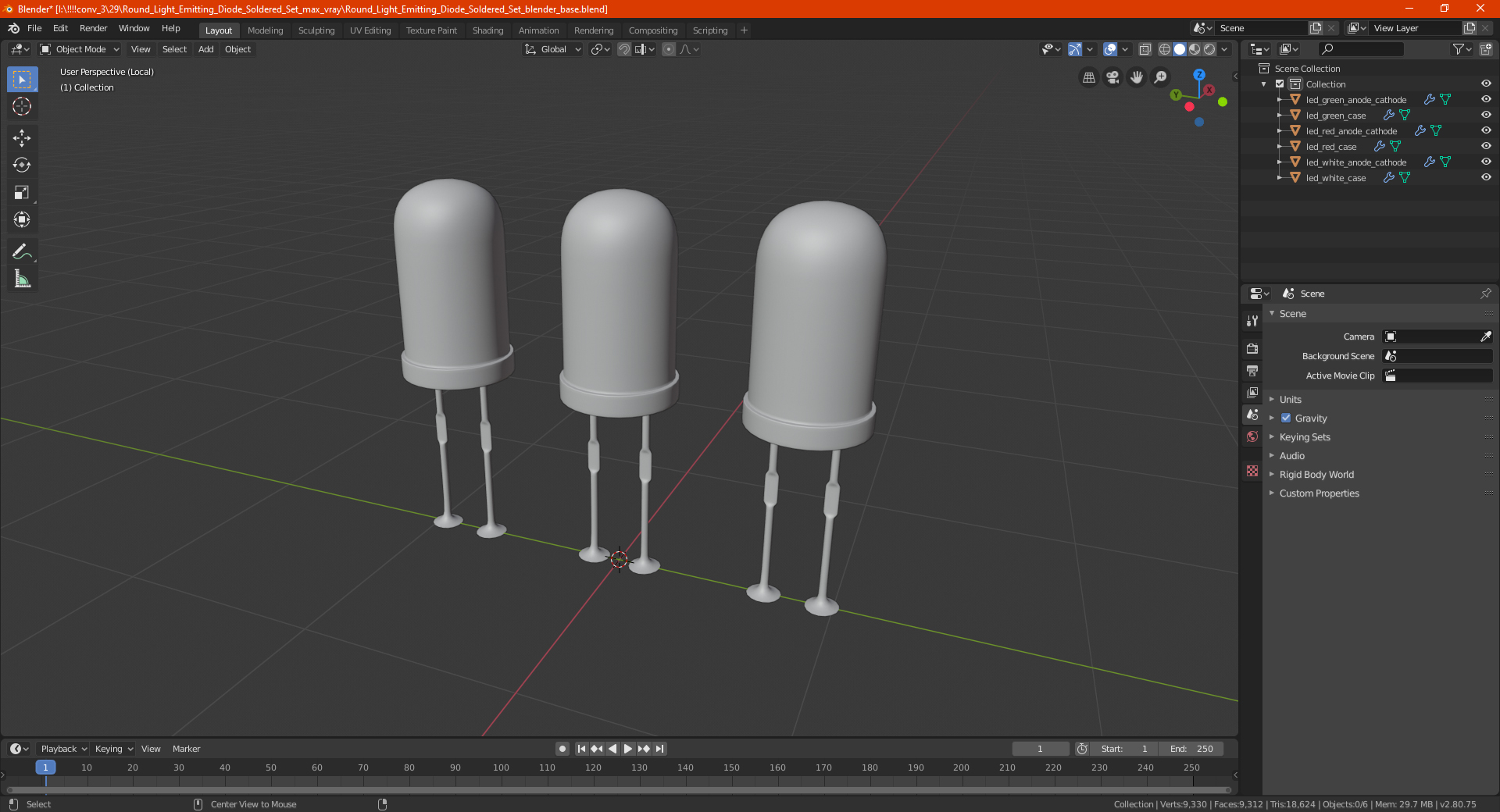 Round Light Emitting Diode Soldered Set 3D model