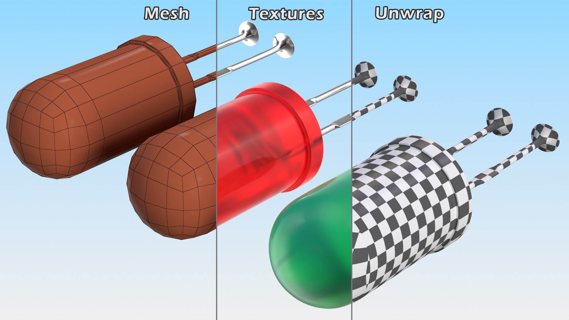 Round Light Emitting Diode Soldered Set 3D model