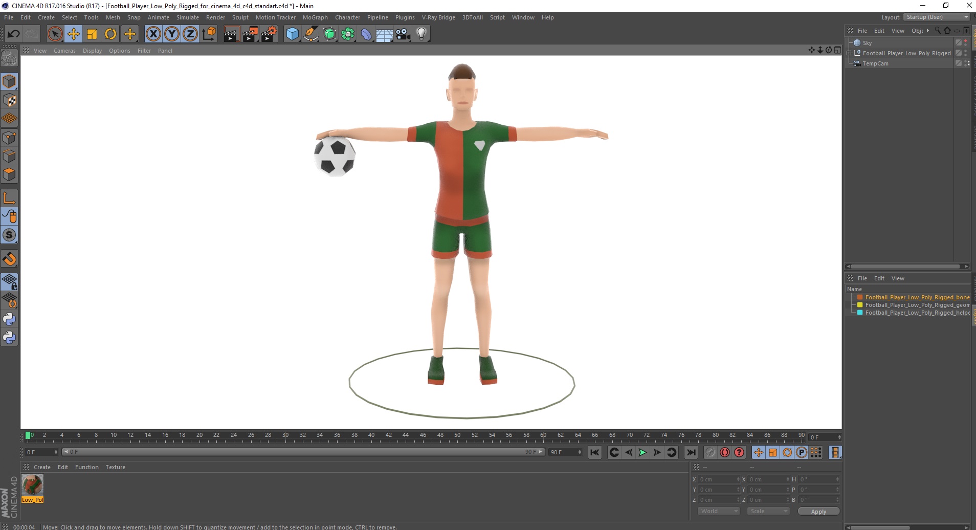 3D model Football Player Low Poly Rigged for Cinema 4D