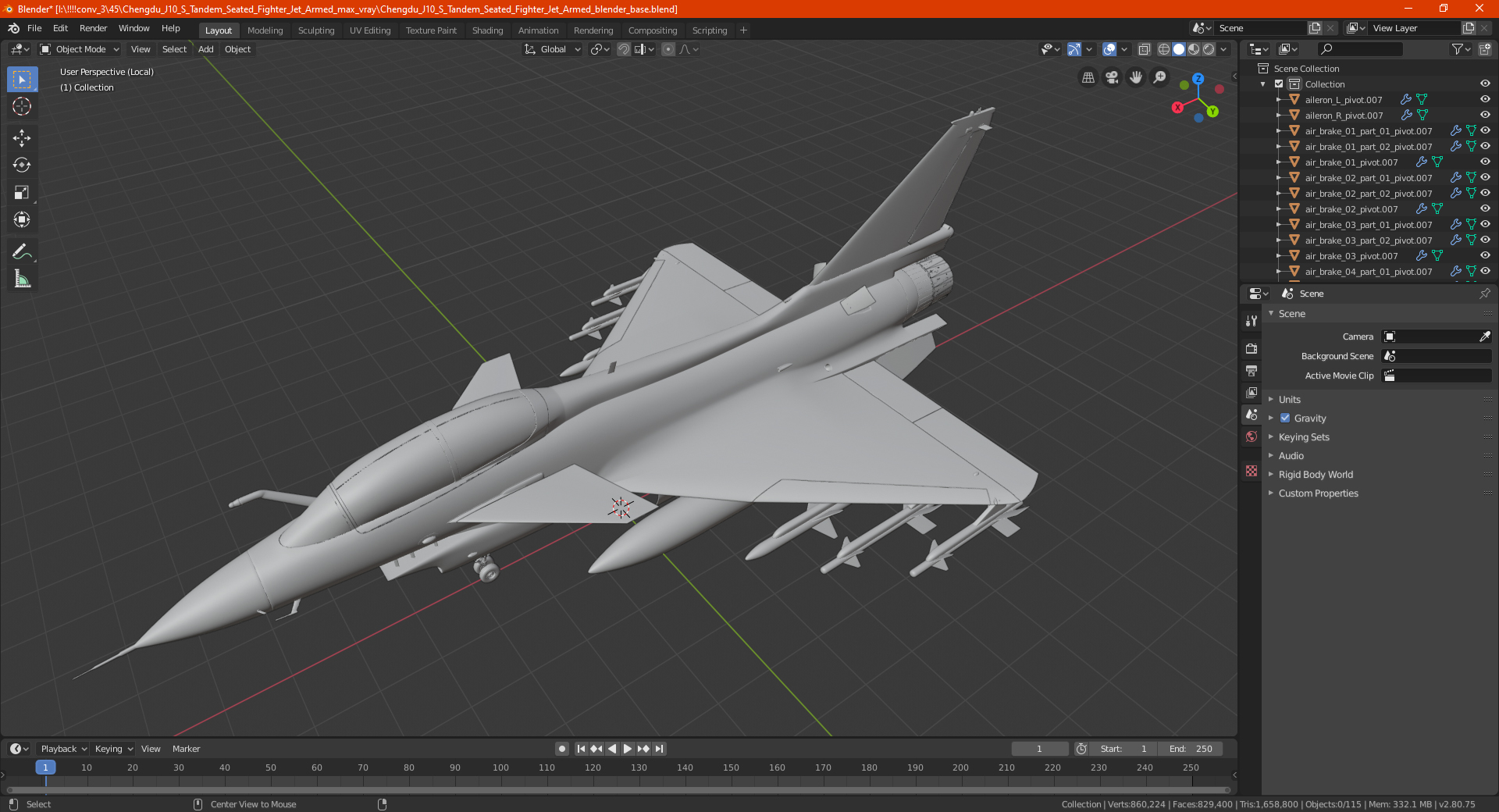 3D model Chengdu J10 S Tandem Seated Fighter Jet Armed