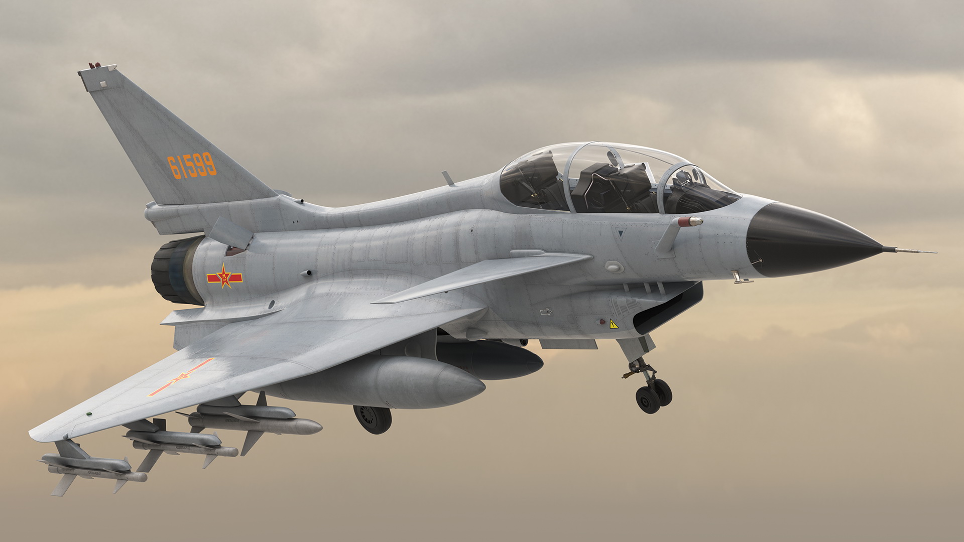 3D model Chengdu J10 S Tandem Seated Fighter Jet Armed