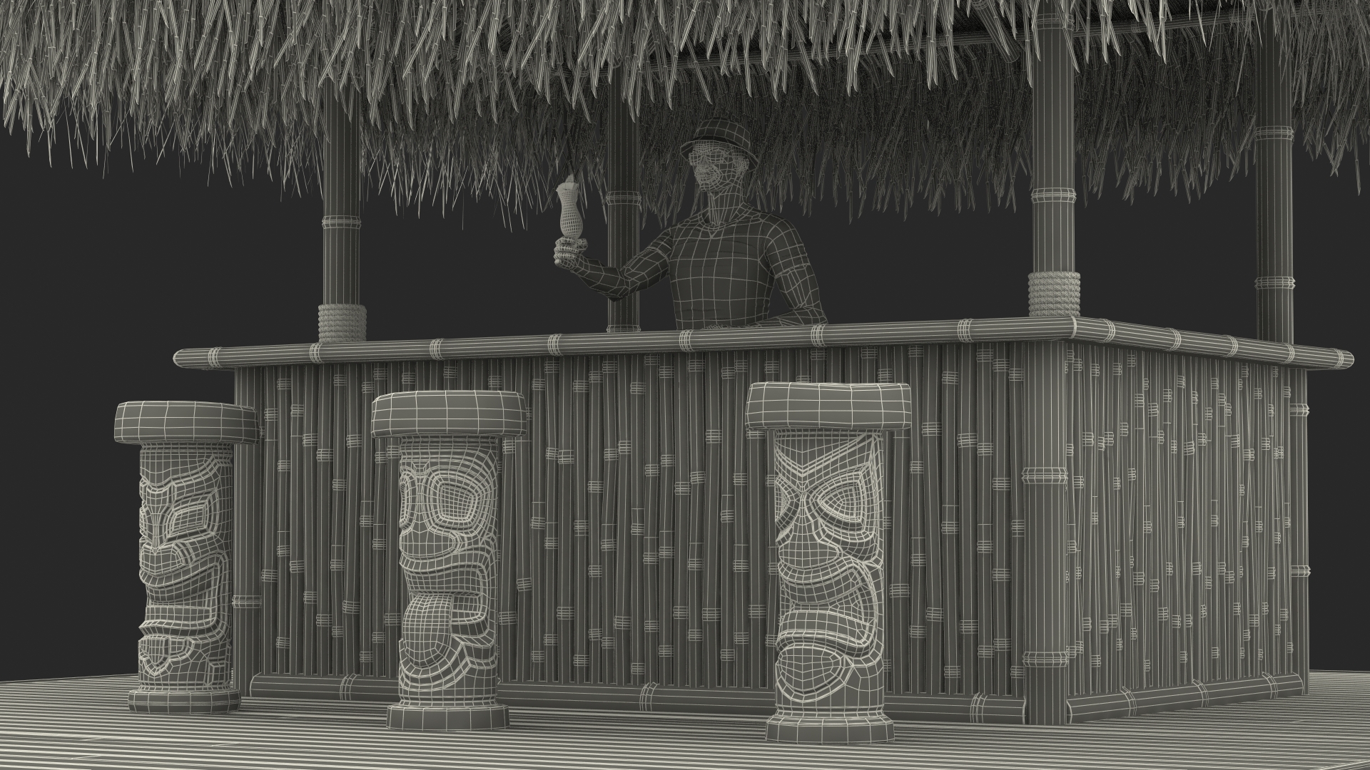 3D model Barman at Tiki Bar Rigged
