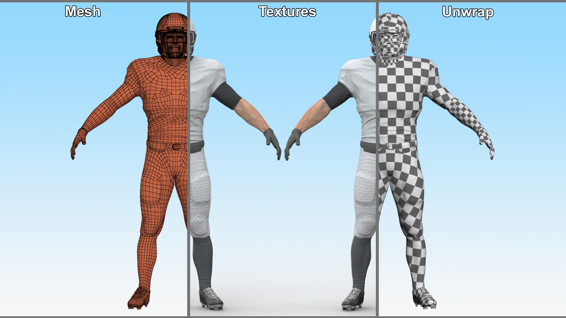 3D model Man White Uniform T-Pose American Football Players