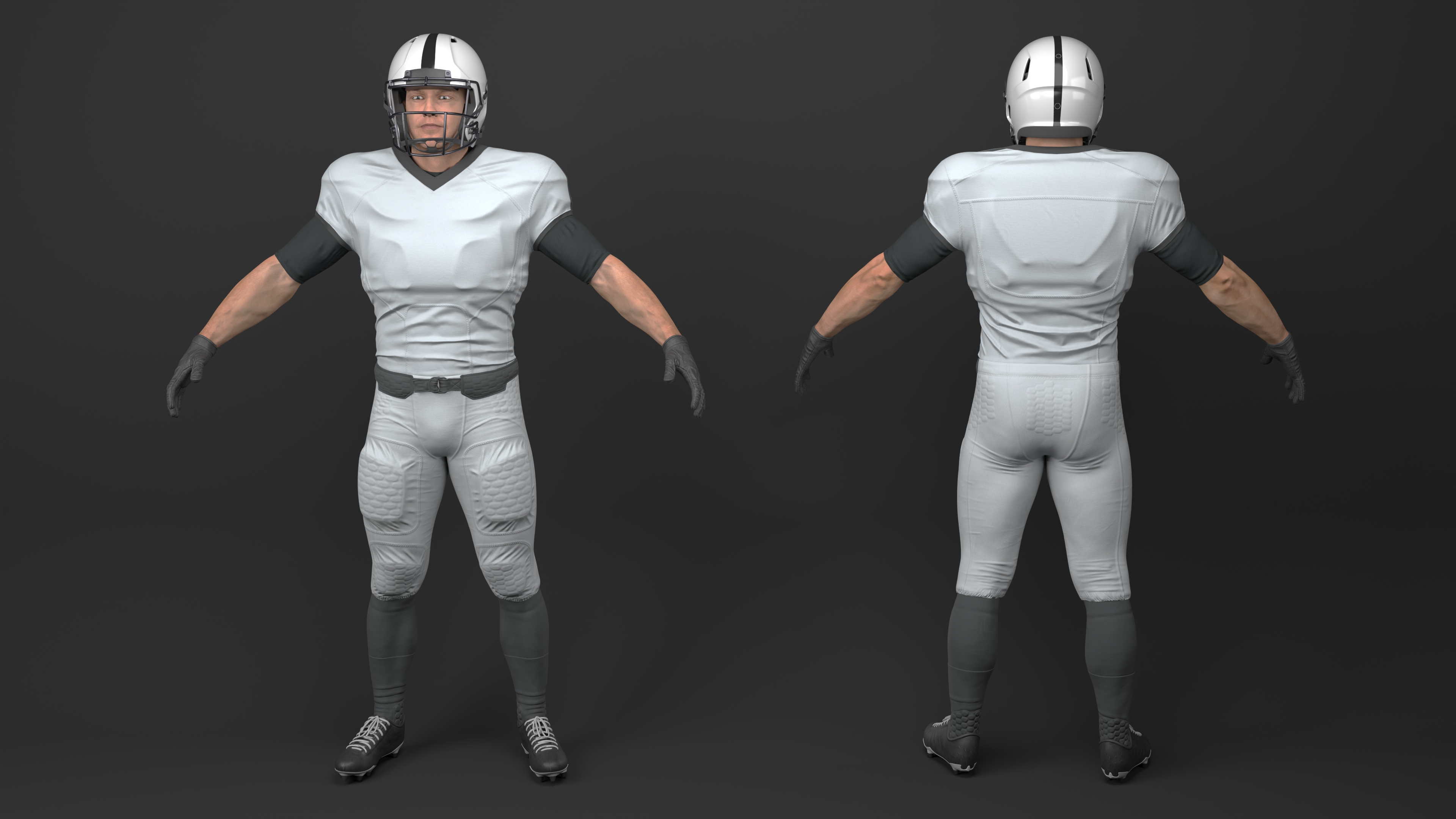 3D model Man White Uniform T-Pose American Football Players