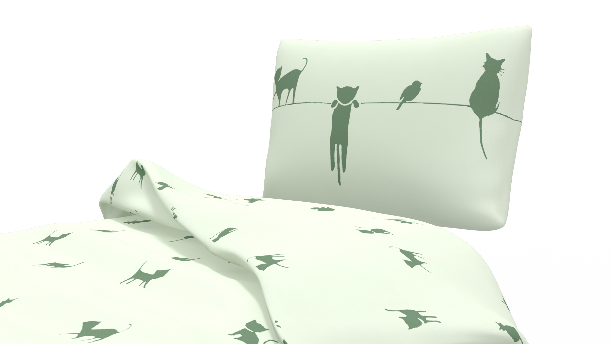 3D Blanket and Pillow for Children IKEA BARNDROM Cat Pattern Green model