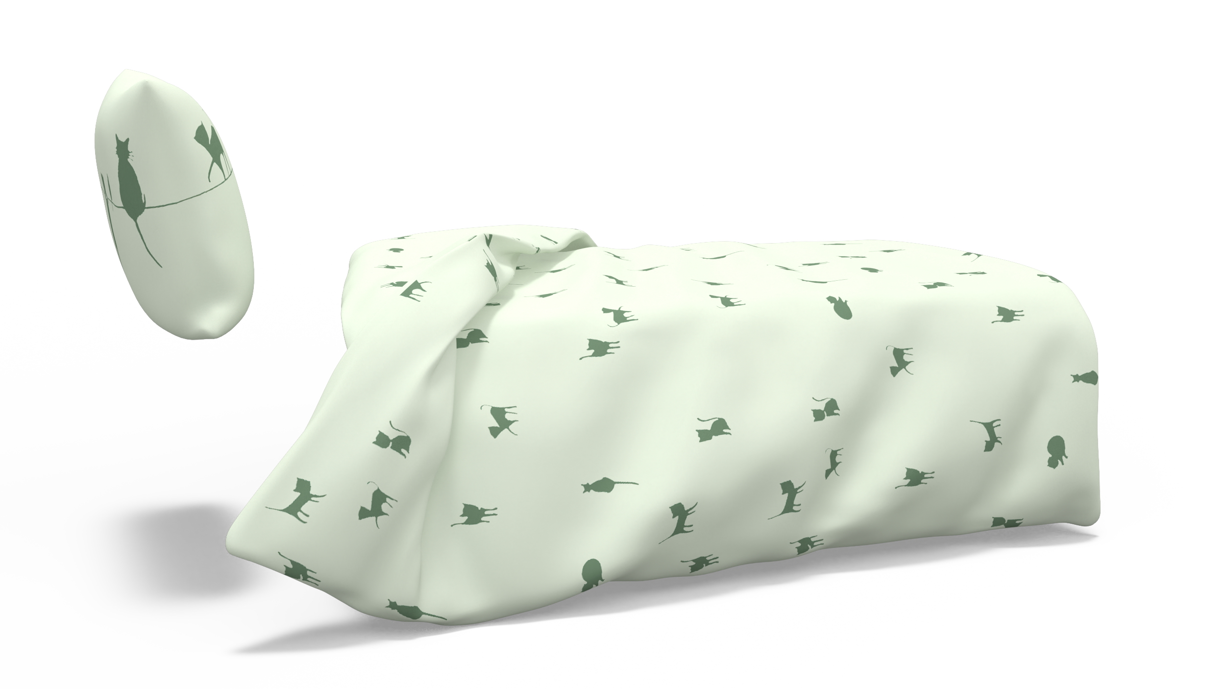 3D Blanket and Pillow for Children IKEA BARNDROM Cat Pattern Green model